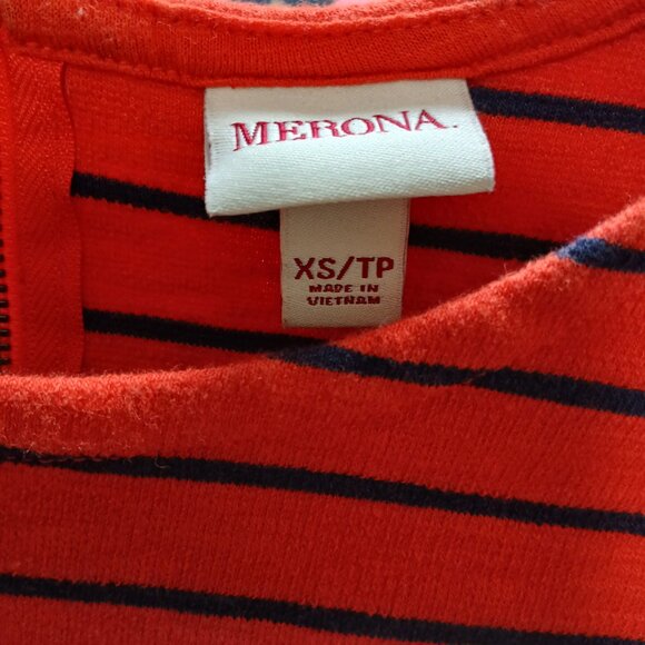 Merona Tunic Top Women’s Size XS Red Black Striped Long Sleeve Back Zip Stretch - Picture 7 of 8